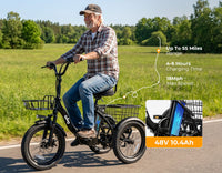 Qlife Triker 2.0 Folding Electric Trike | 1200W Peak | 48V 10.4Ah